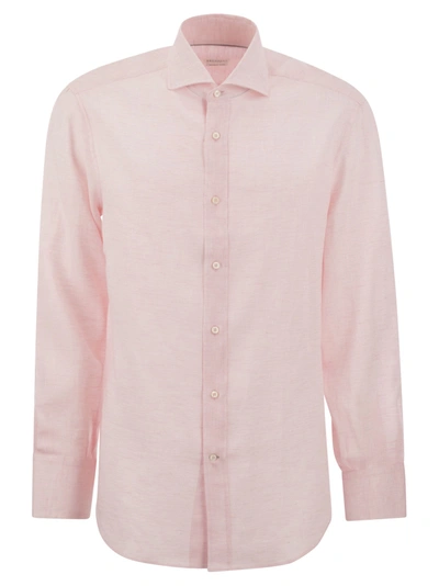 Brunello Cucinelli Basic Fit Linen Shirt In Pink