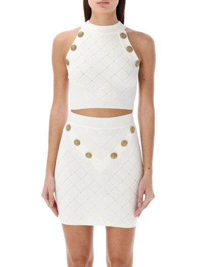 Balmain 6-button Knit Tank Top In White