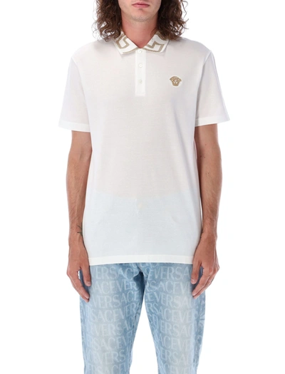Versace Greca Short-sleeved Polo Shirt In White