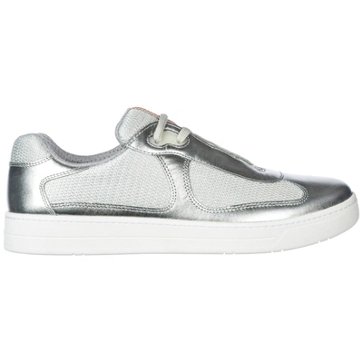Prada Men's Shoes Leather Trainers Sneakers America S Cup In Silver
