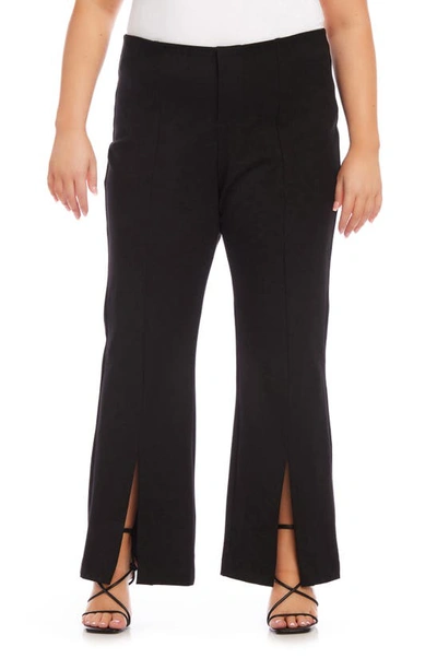 Karen Kane Front Slit Stretch Twill Bootcut Trousers In Black