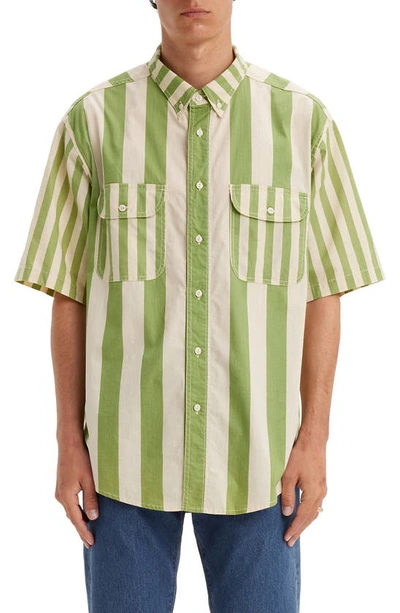 Levi's Skateboarding Oversize Stripe Short Sleeve Button-down Shirt In Green