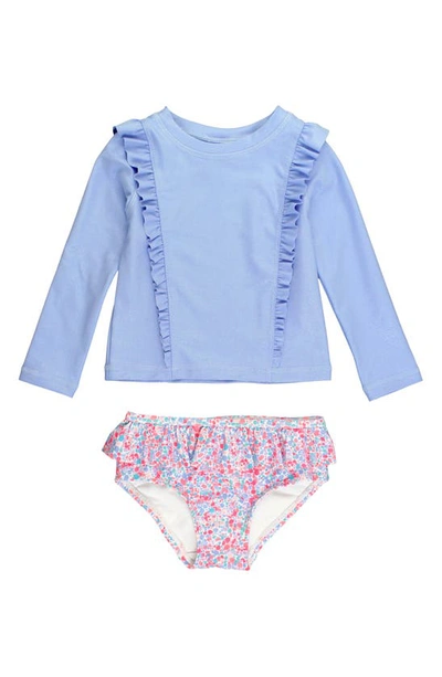 Rufflebutts Kids Shimmer Ruffled Two-piece Rashguard Swimsuit In Periwinkle