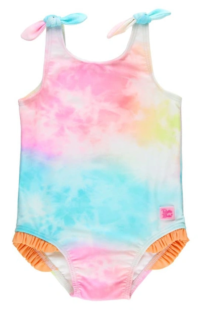 Rufflebutts Kids' Rainbow Tie Dye One-piece Swimsuit In Pink Multi