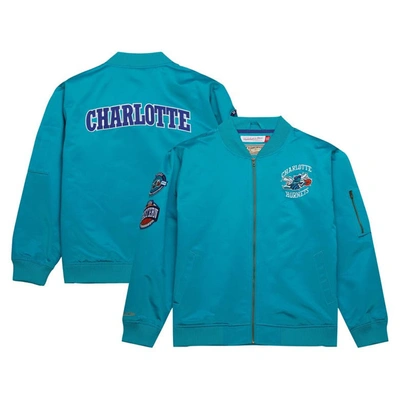Mitchell & Ness Kids'  Teal Charlotte Hornets Hardwood Classics Vintage Logo Full-zip Bomber Jacket