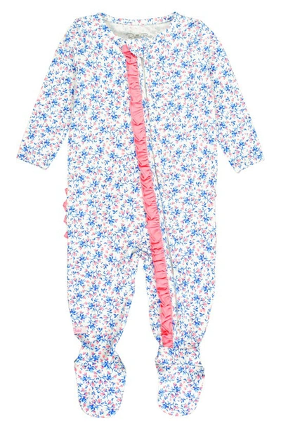 Rufflebutts Babies' Kids' Tea Time Ruffle Fitted One-piece Footie Pajamas In White Multi