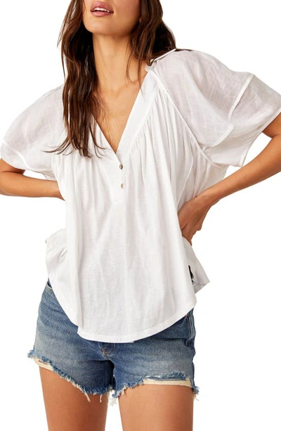 Free People Sunray Mixed Media Cotton Jersey Babydoll Top In Optic White