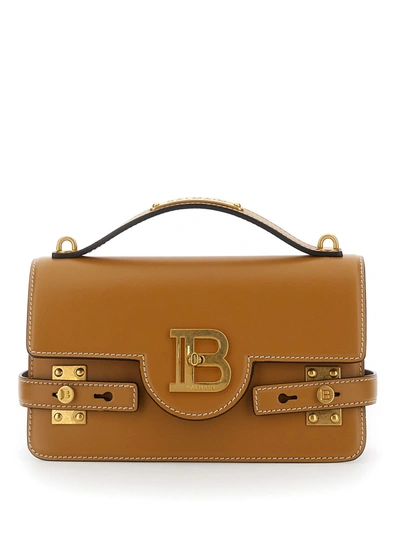 Balmain Brown Leather Bbuzz Bag In Aq Miel