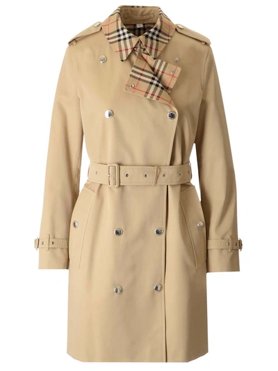 Burberry Gabardine Trench Coat In Beige