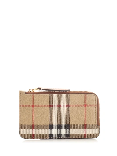 Burberry Tartan Check Card Holder In Beige