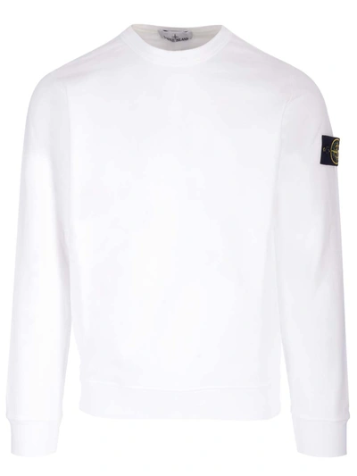 Stone Island Crew-neck Sweatshirt In White Gauzed Cotton In Bianco