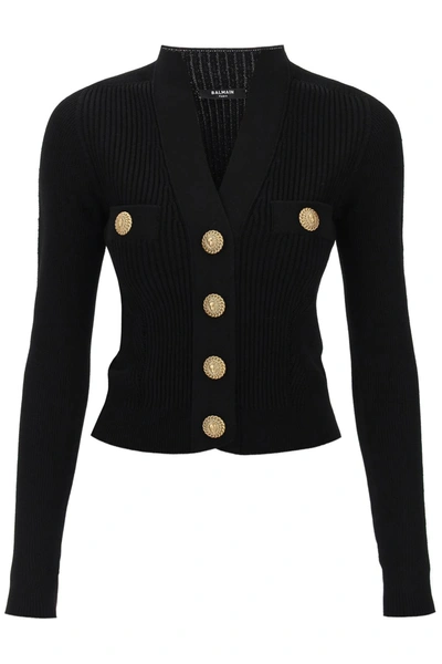 Balmain Cardigan With Logoed Buttons In Black