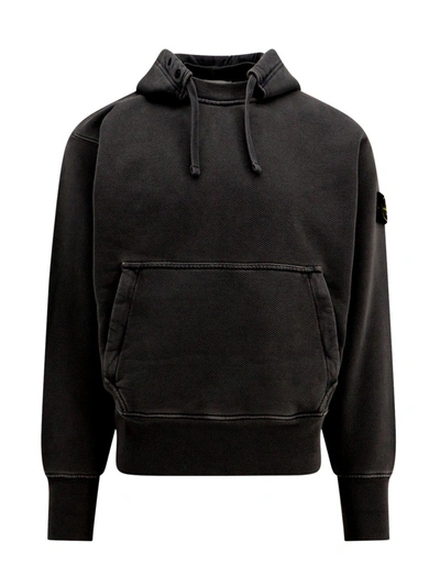 Stone Island Compass-patch Drawstring Hoodie In Black