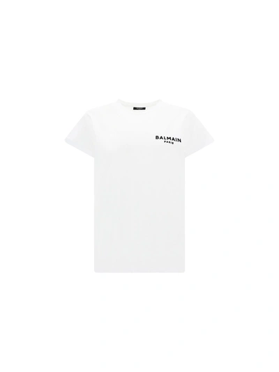 Balmain Cotton Logo T-shirt In Blanc/noir
