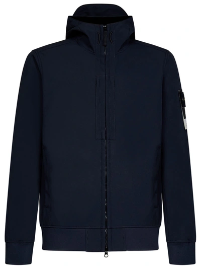 Stone Island Soft Shell-r_e.dye Technology Jacket In Navy Blue Recycled Polyester