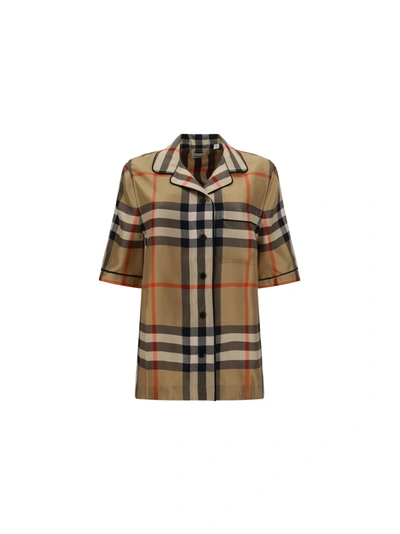 Burberry Silk Shirt In Brown