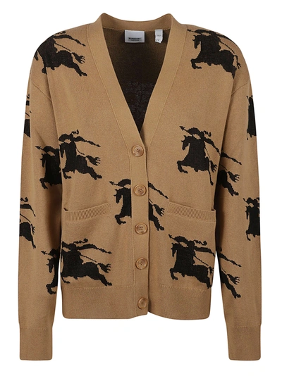 Burberry Intarsia-knit Cardigan In Camel/black