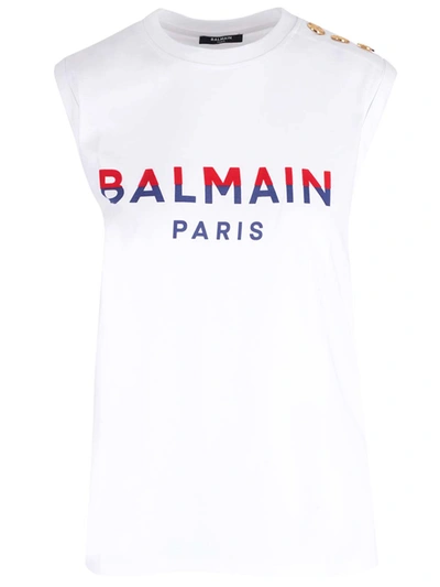 Balmain T-shirt In Gpy Blanc Rouge Vif Marine