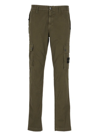 Stone Island Military Green Cargo Trousers In Broken Twill Stretch Cotton