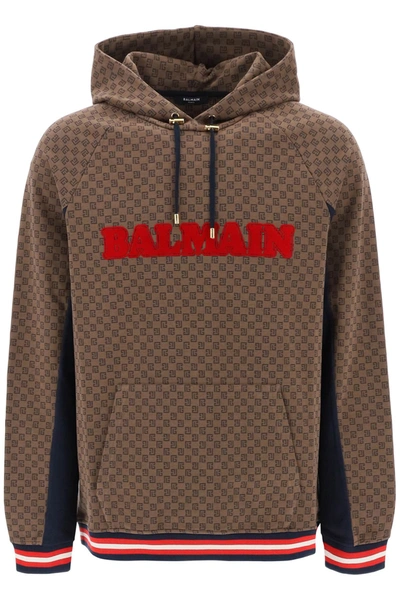 Balmain Brown Cotton Blend Sweatshirt In Marron/marine/rouge
