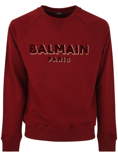 Balmain Flock And Foil Sweatshirt In Mdq Rouge Fonce Bordeaux Or