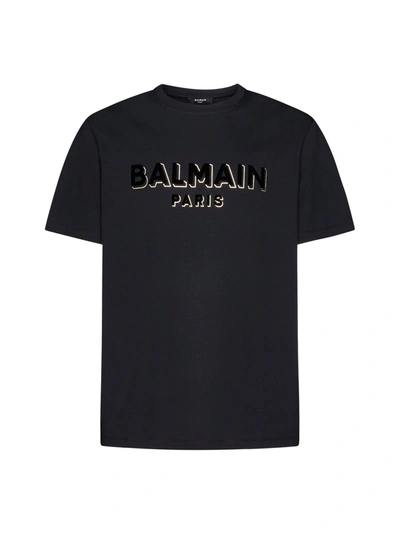 Balmain T-shirt Logo Gold In Noir Noir Or