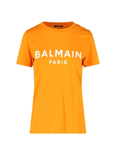 Balmain Logo Print Embellished T-shirt In Orange