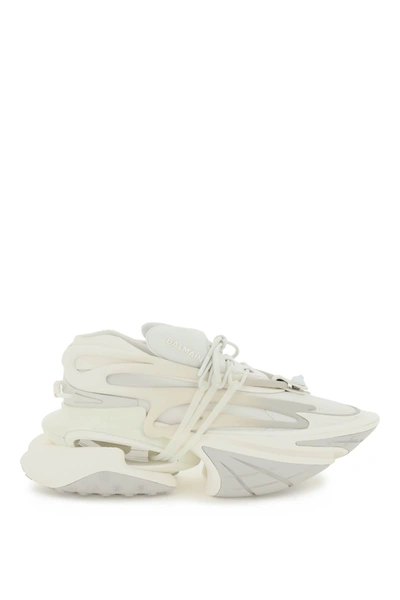 Balmain White Unicorn Sneakers In Leather And Neoprene