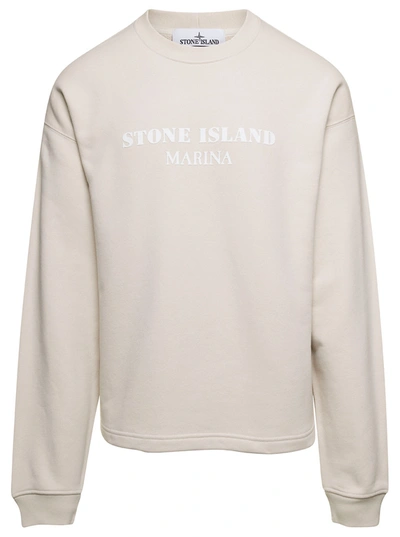 Stone Island Cotton Sweatshirt With Logo In White