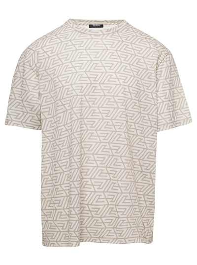 Balmain Pyramid Monogram T-shirt- Bulky Fit In Beige