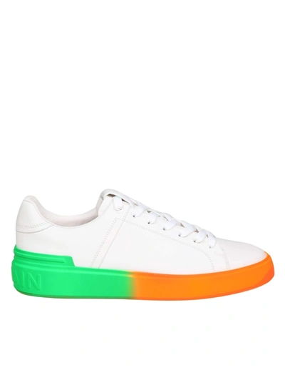Balmain B Court Sneakers In White Leather With Two-tone Sole In White/multicolor