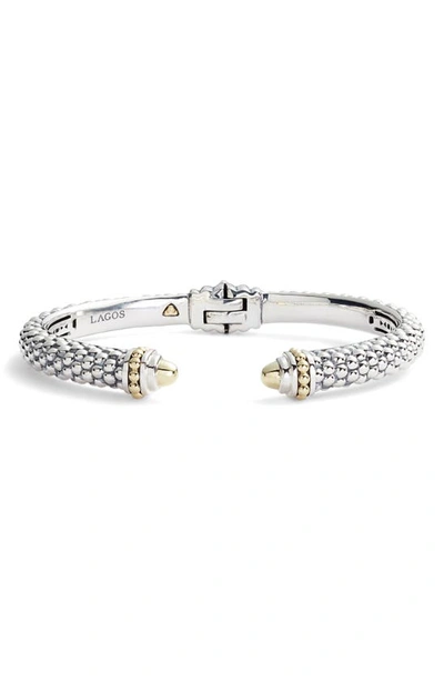 Lagos 18k Yellow Gold & Sterling Silver Signature Caviar Cuff Bracelet In Gold/silver