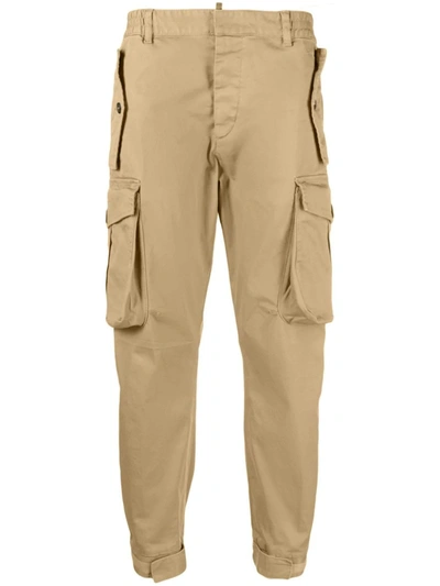 Dsquared2 Khaki Cotton Cargo Trousers In Beige