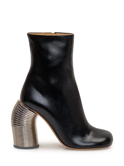 Off-white High Heels Ankle Boots In Black Leather In Black Silver