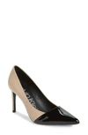 Calvin Klein Roslyn Pointed Toe Pump In Sand/ Black Patent Leather
