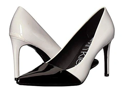 Calvin Klein Roslyn Pointed Toe Pump In White/ Black Patent Leather
