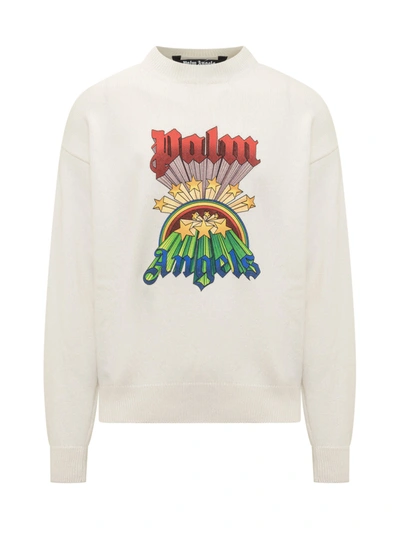Palm Angels Ivory Rainbow Sweater In Butter Multi