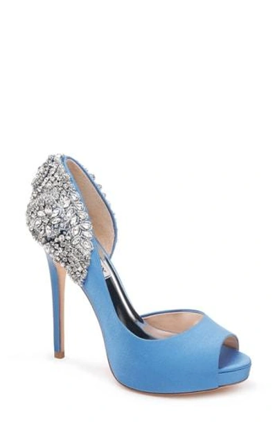 Badgley Mischka Vicki Crystal Embellished Peep Toe Pump In Sky Blue Fabric