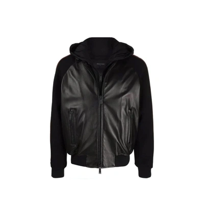 Dsquared2 Leather Bomber Jacket In Black