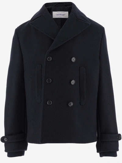Off-white Double-breasted Long-sleeved Peacoat In Black