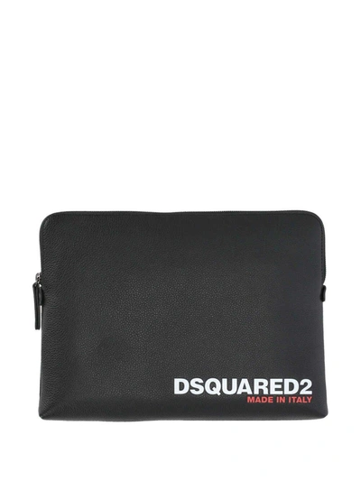 Dsquared2 Logo Printed Clutch Bag In Black