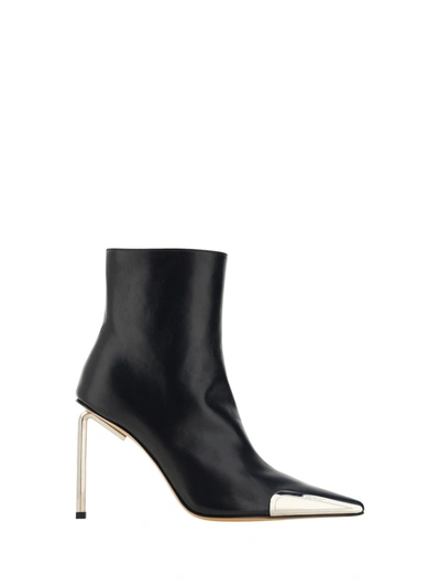 Off-white Silver Allen Frame Black Leather Ankle Boots In Black Silv