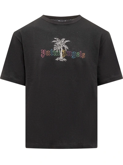 Palm Angels Cotton And Linen T-shirt In Black Whit