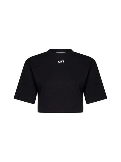 Off-white Black Off Cropped T-shirt In Black Whit