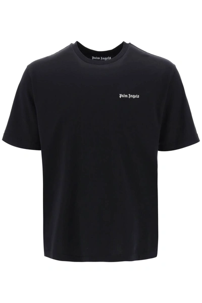 Palm Angels Jersey T-shirt With Logo Embroidery In Black Whit