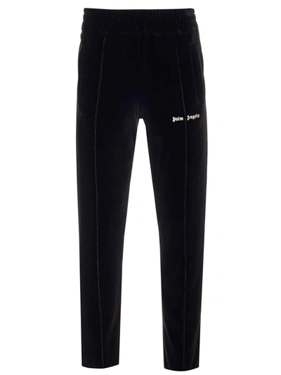 Palm Angels Black Cotton Blend Joggers In Black White
