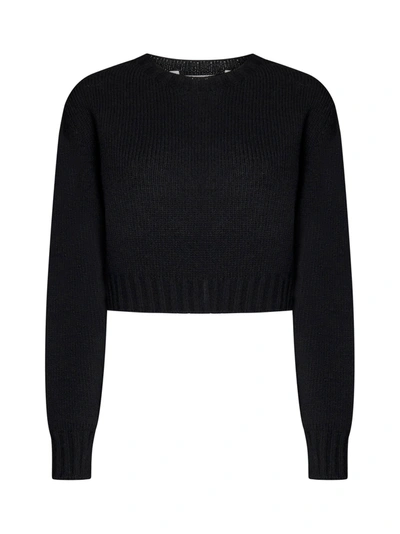 Palm Angels Curved Logo Cropped Sweater In Black White
