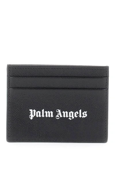 Palm Angels Black Card Holder With Logo In Black White