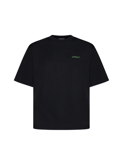 Off-white Logo Printed Crewneck T-shirt In Black Green