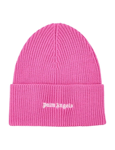 Palm Angels Logo Embroidered Ribbed-knit Beanie In Fucsia